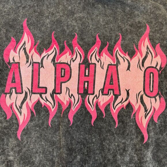 Alpha 0 Black Acid Wash Hoodie Pockets Long Sleeves Pink Flames Small Colortone - Picture 5 of 7